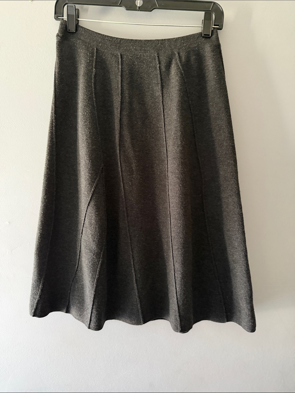 Eileen Fisher Charcoal Gray A-Line Knit Skirt  100% Merino Wool XS
